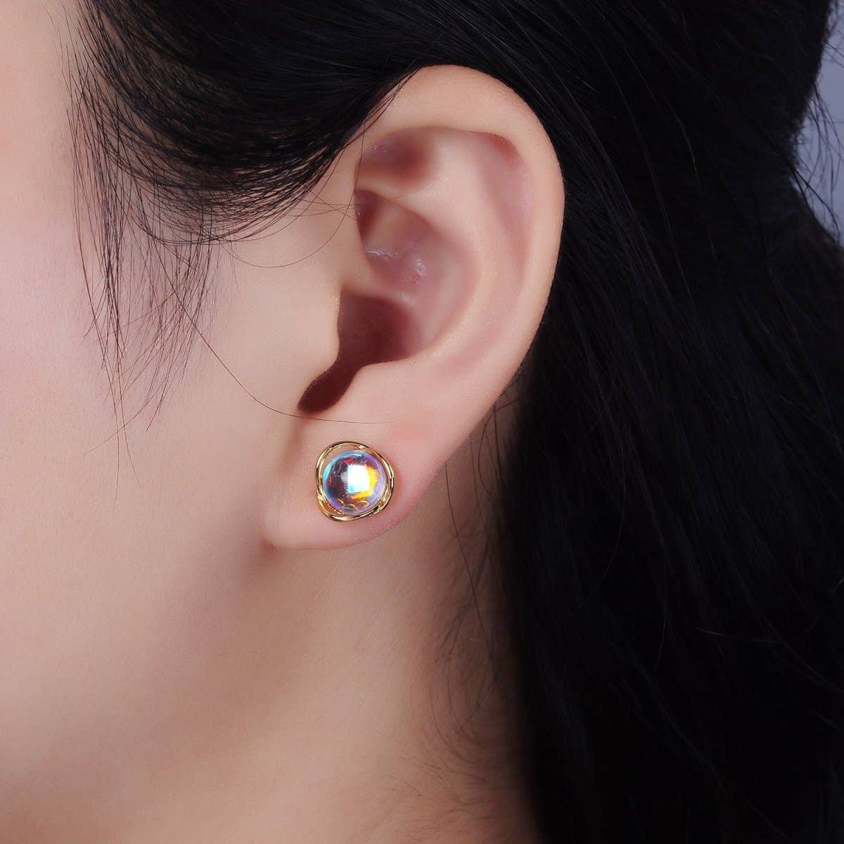 Iridescent CZ Open Round Stud Earrings