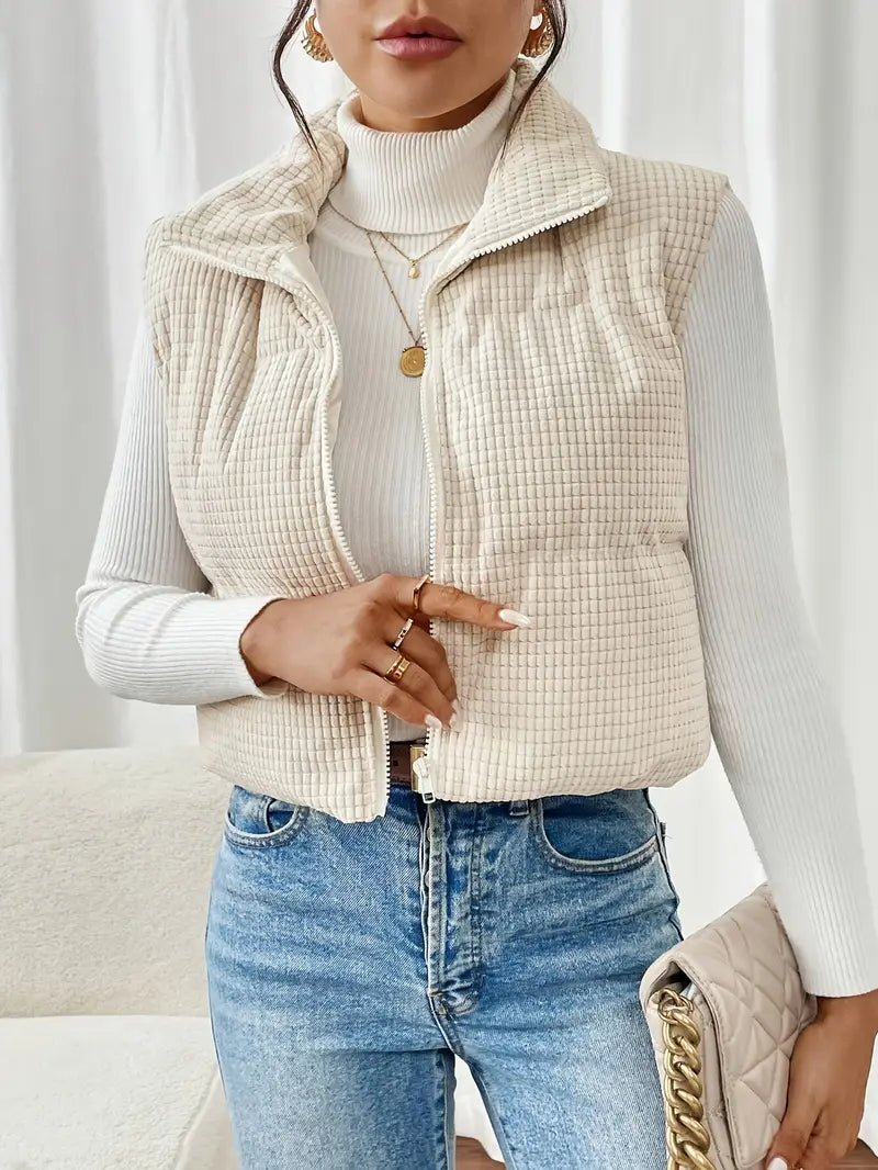 Cream Cropped Puffer Vest