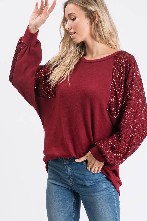 Sequin Balloon Sleeve Top