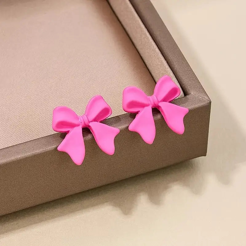 Graceful Pink Bow Stud Earrings