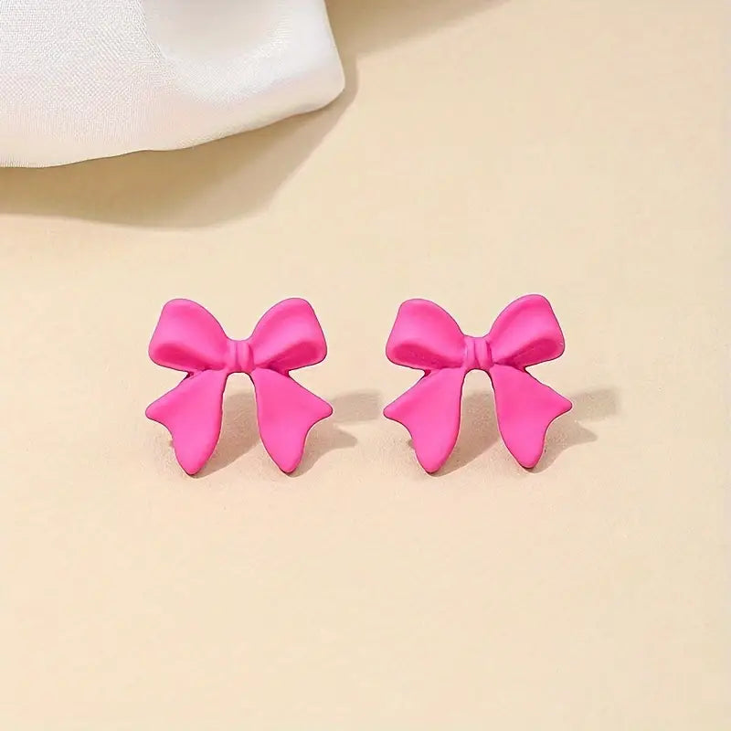 Graceful Pink Bow Stud Earrings