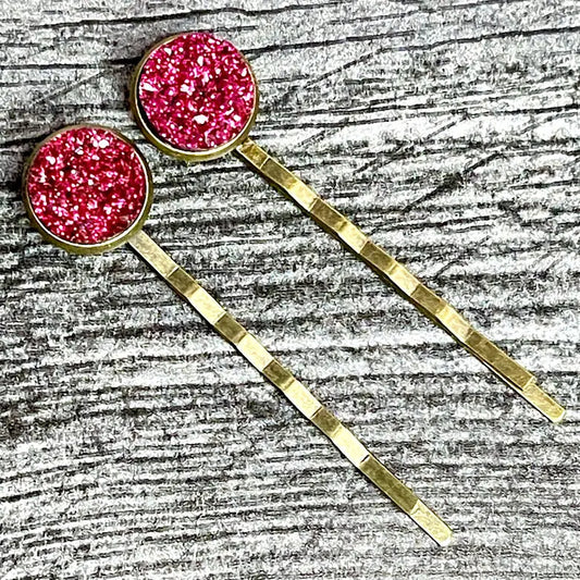 Magenta Druzy Agate Bobby Pins