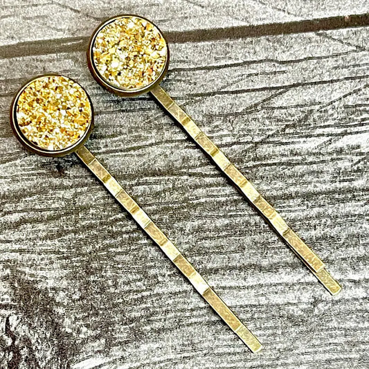 Gold Druzy Agate Bobby Pins