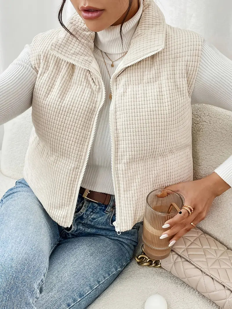 Cream Cropped Puffer Vest