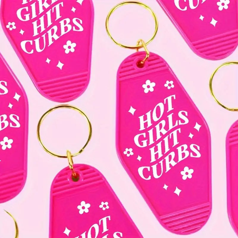 Hot Girls Hit Curbs Vintage Motel Keychain