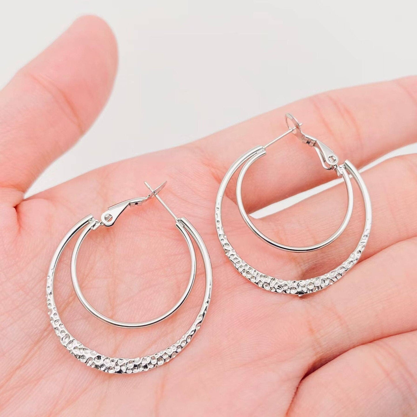 Stainless Steel Double Loop Design Gold Plated Hoop Earrings