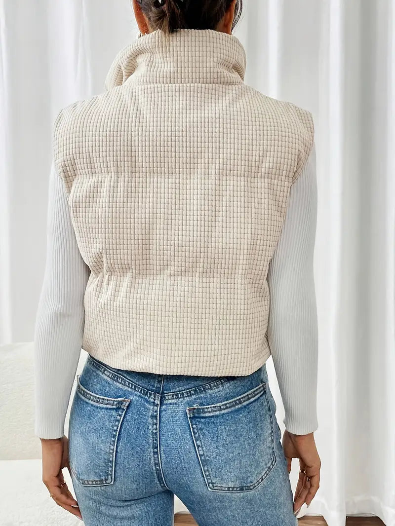 Cream Cropped Puffer Vest