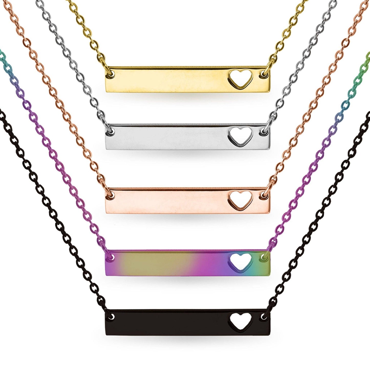 Blank Cutout Heart Bar Necklace: Gold