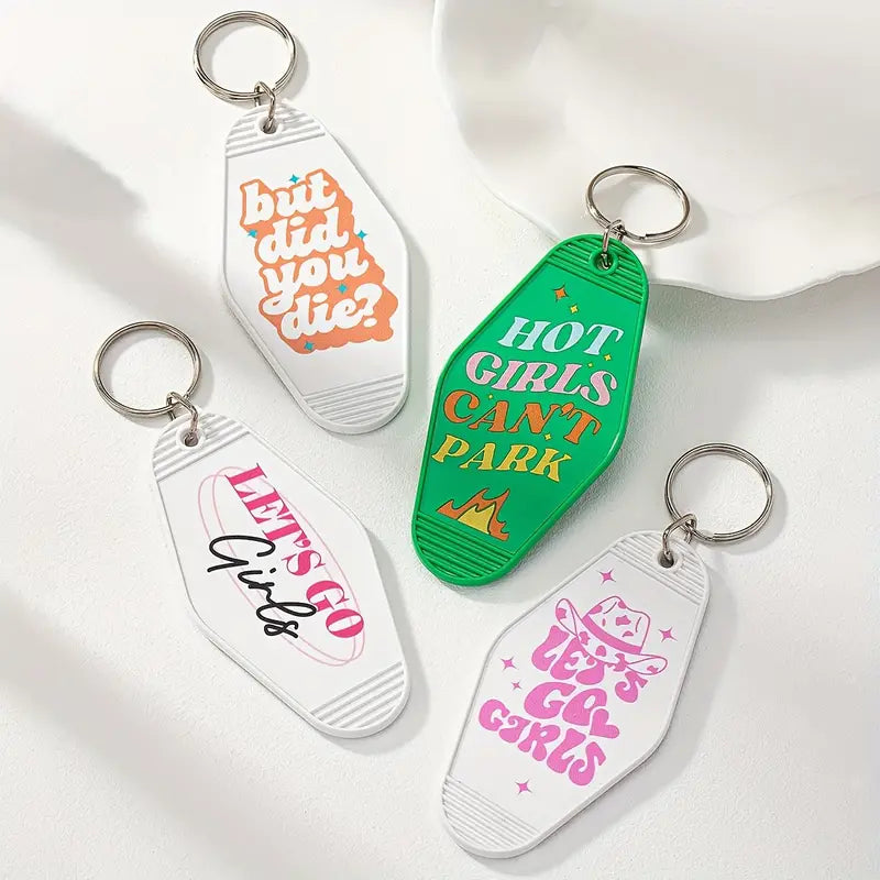 Hot Girls Can't Park Vintage Motel Keychain