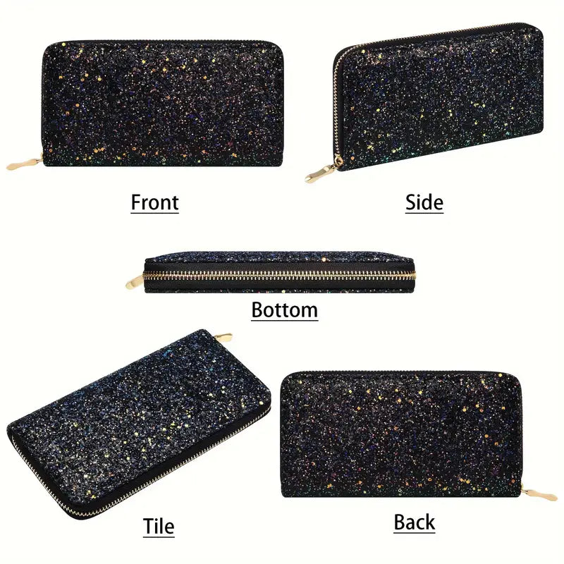 Black Glitter Zipper Wallet