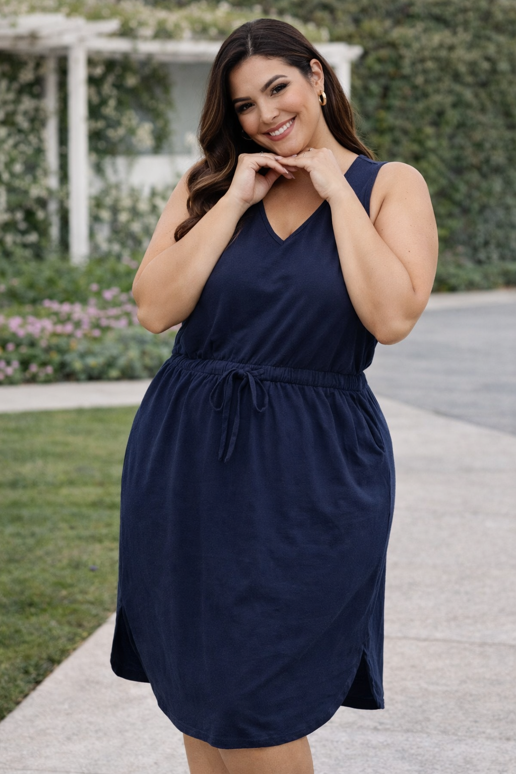 Curvy Cotton Drawstring Waist Dress