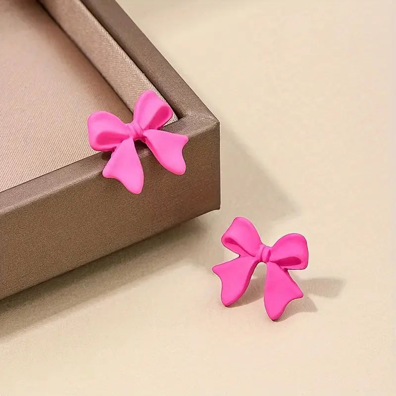 Graceful Pink Bow Stud Earrings