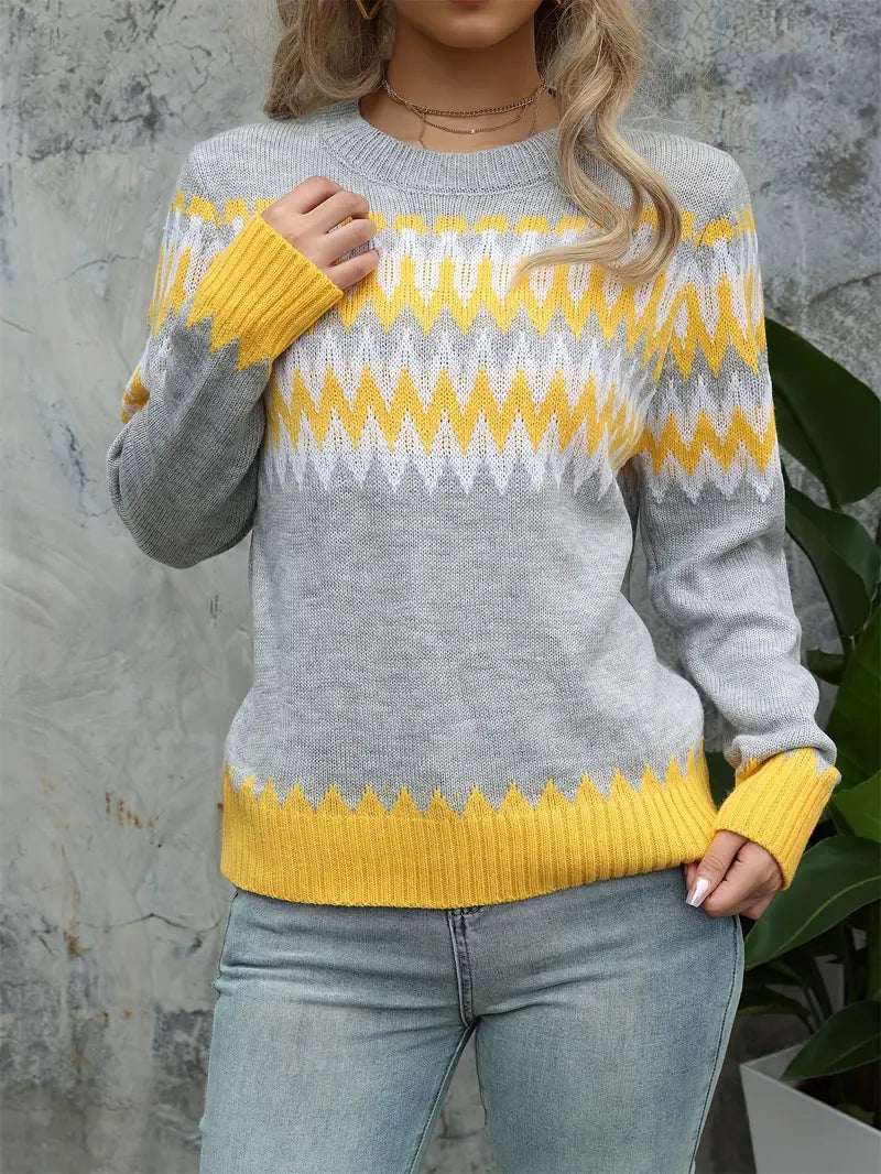 Gray Faire Isle Crewneck Sweater