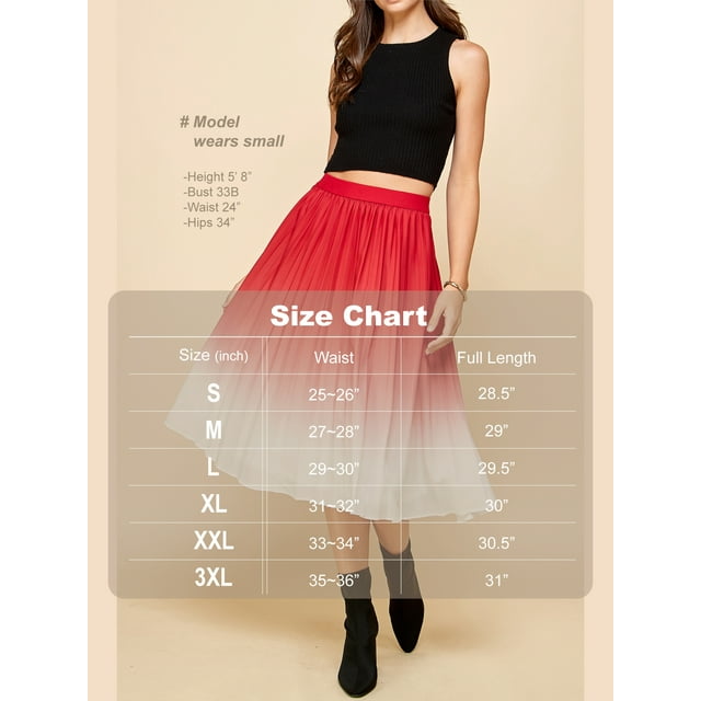 High Elastic Waist Pleated Mid A-Line Swing Skirt