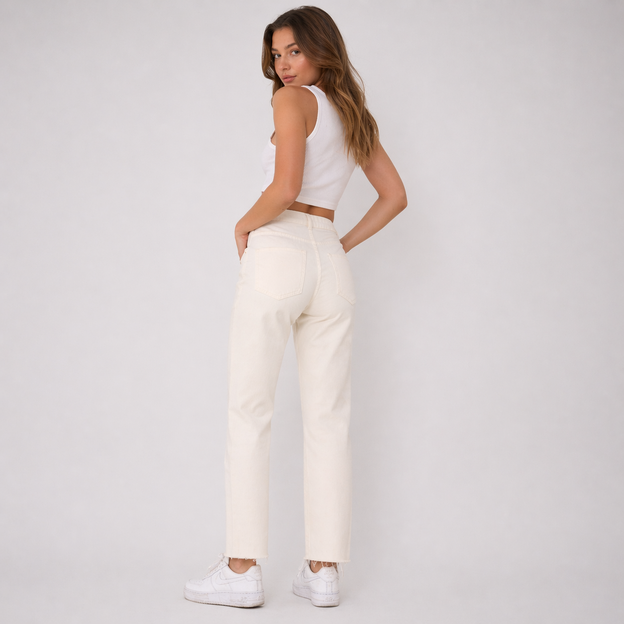Raw Hem Off-White Straight Leg Jeans