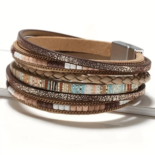 Multilayer Boho Leather Wrap Bracelet