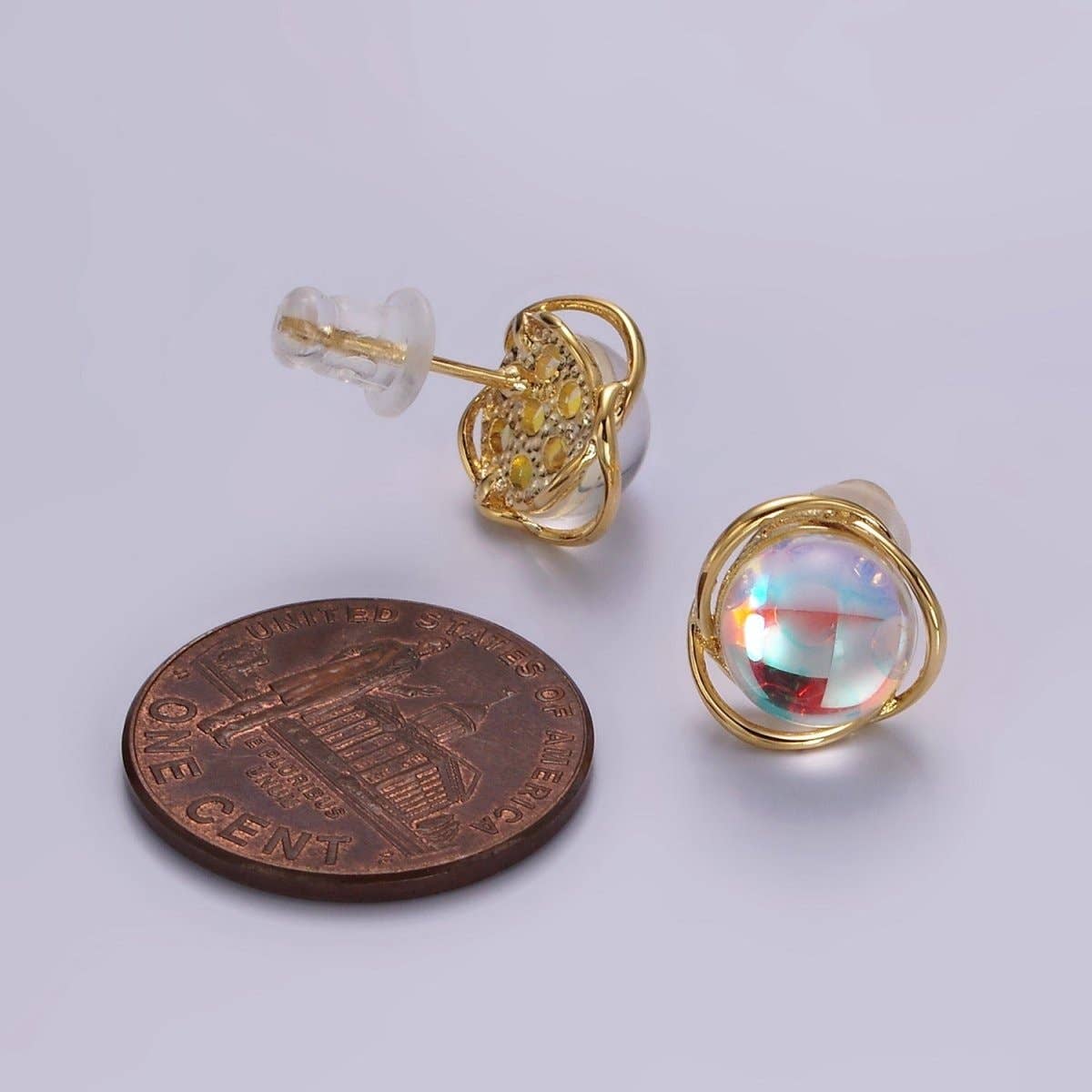 Iridescent CZ Open Round Stud Earrings