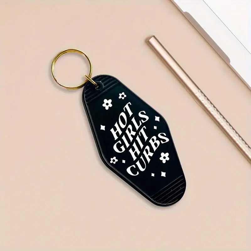 Hot Girls Hit Curbs Vintage Motel Keychain