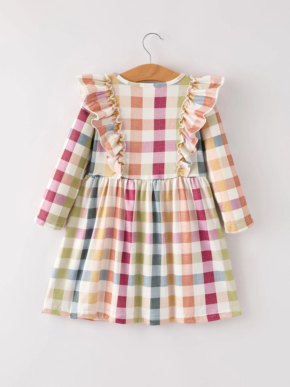 Fall Thanksgiving Plaid Long Sleeve Girls Dress