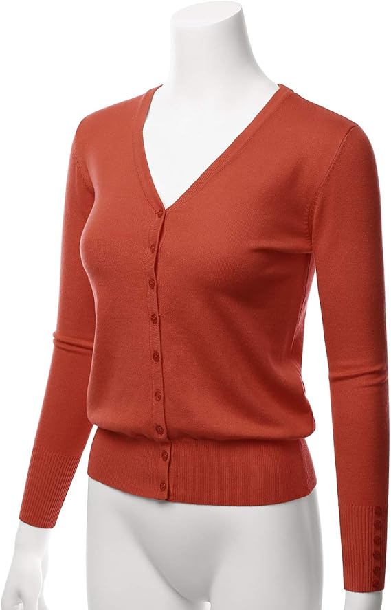 Classic V Neck Cardigan Rust