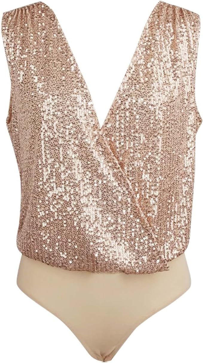 Sleeveless Sequined Wrap Bodysuit