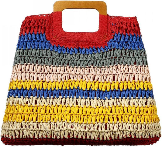 Multicolored Striped Woven Bag