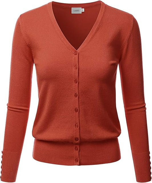 Classic V Neck Cardigan Rust