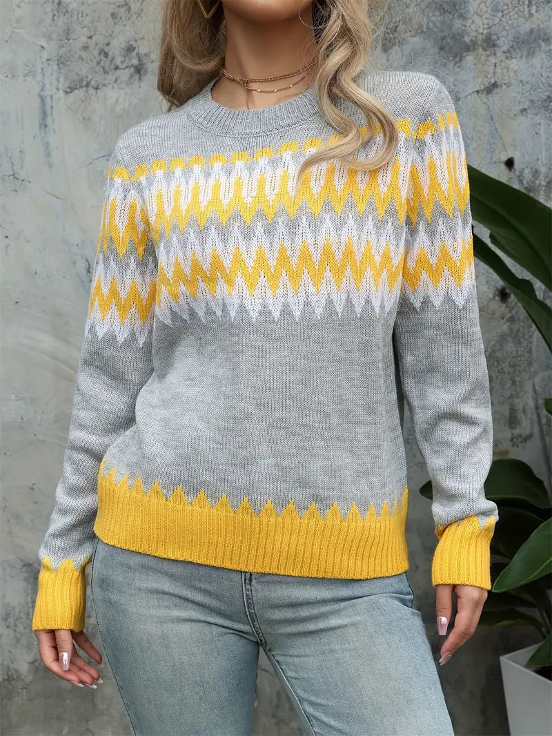 Gray Faire Isle Crewneck Sweater