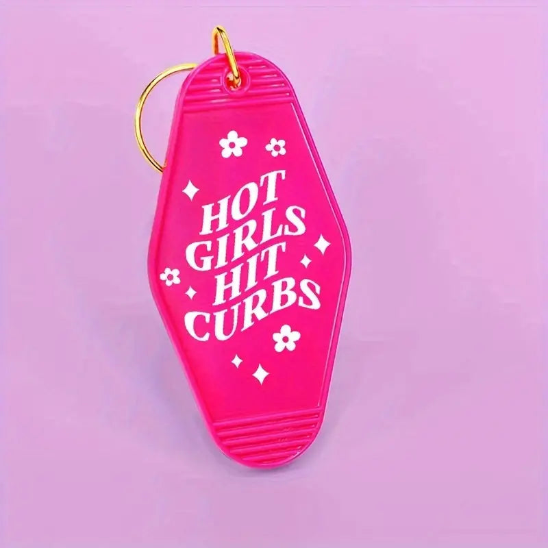 Hot Girls Hit Curbs Vintage Motel Keychain