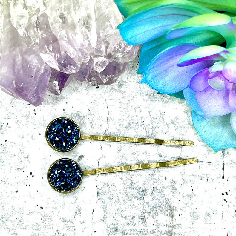 Sapphire Druzy Agate Bobby Pins