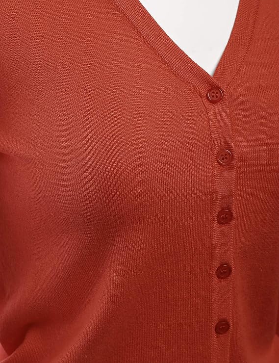 Classic V Neck Cardigan Rust