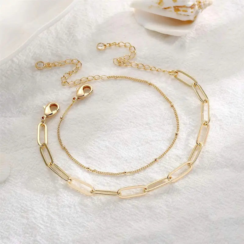 Exquisite Golden Double Layer Paperclip Chain Bracelet