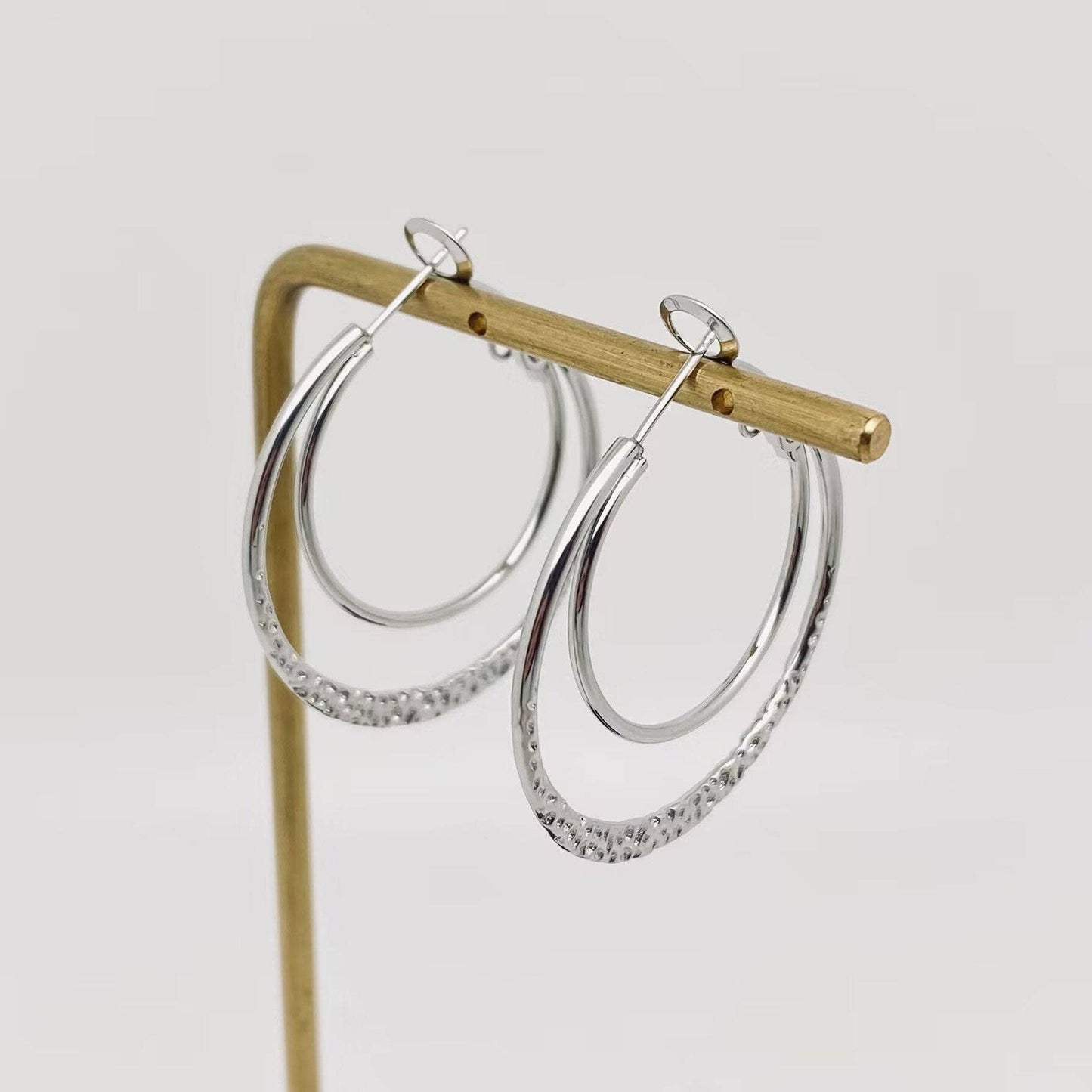 Stainless Steel Double Loop Design Gold Plated Hoop Earrings