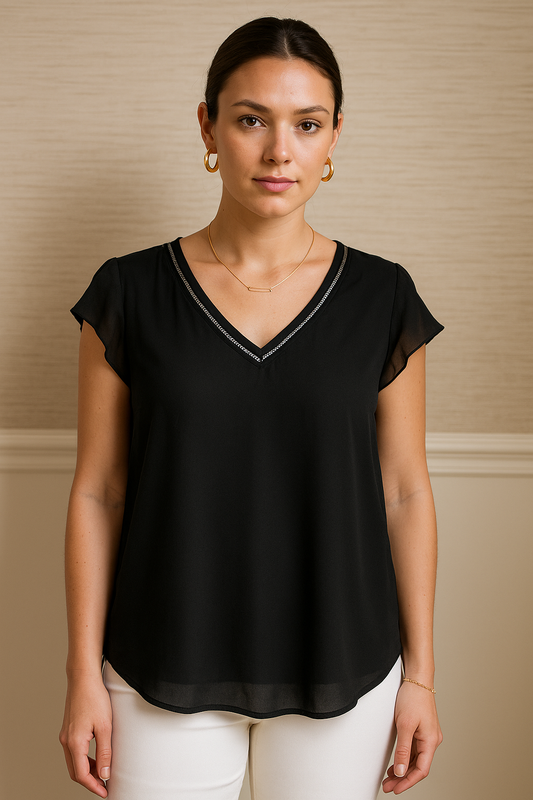 Line Lace V Neck Woven Top