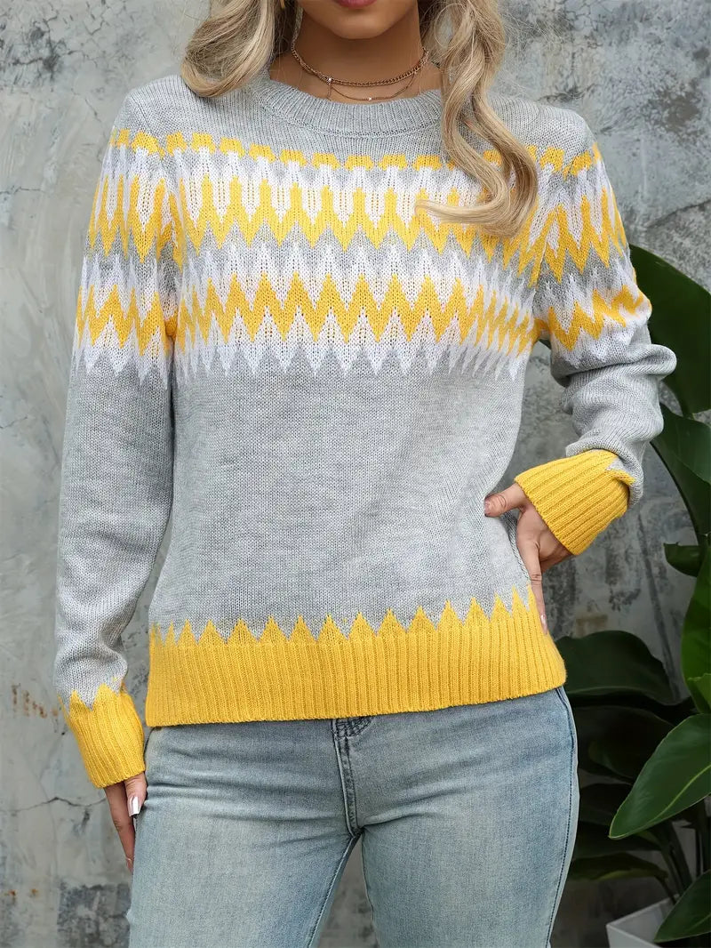 Gray Faire Isle Crewneck Sweater