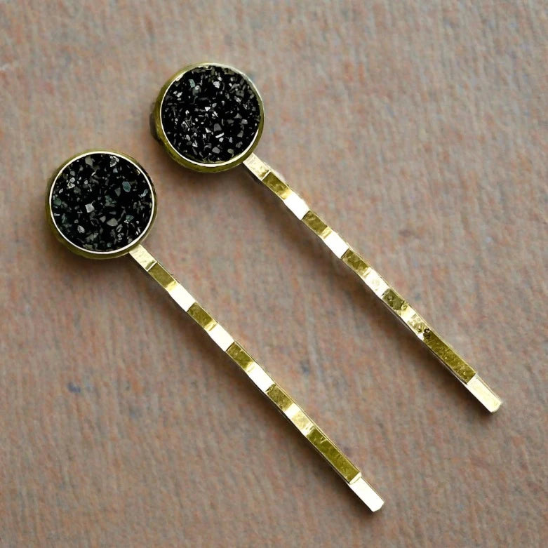 Black Druzy Agate Bobby Pins