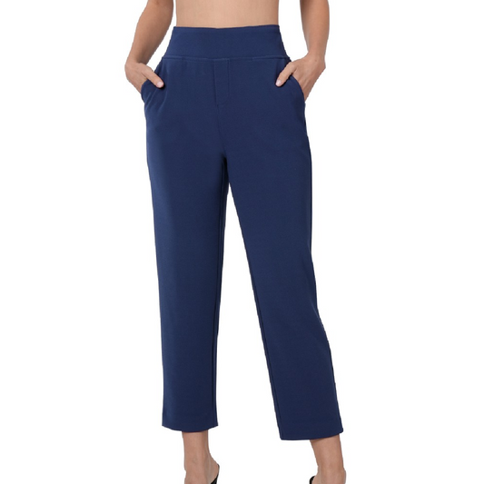 Navy Classic Pull On Ankle Pants