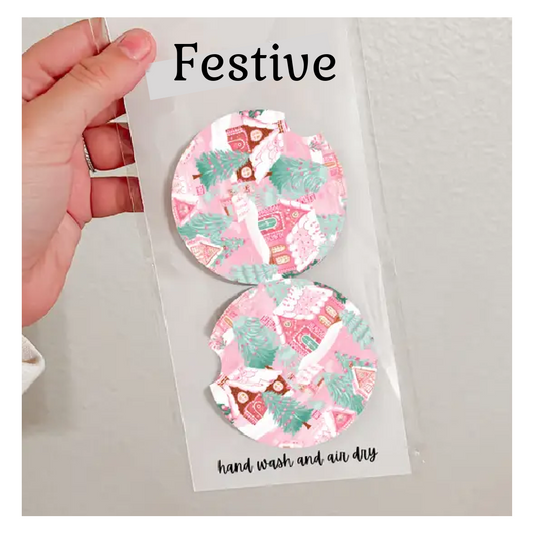 Set of 2 Neoprene Holiday Car Coasters