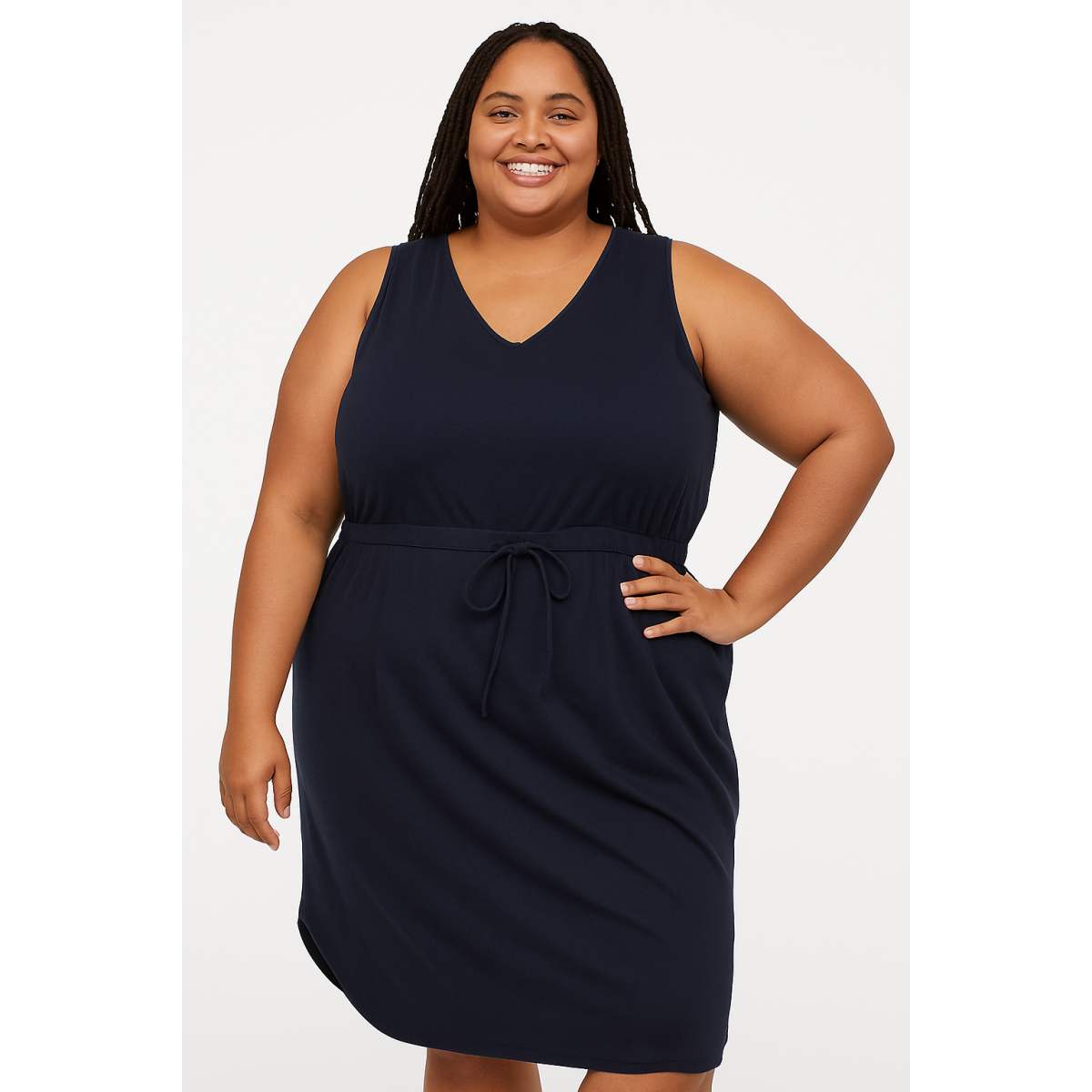 Curvy Cotton Drawstring Waist Dress