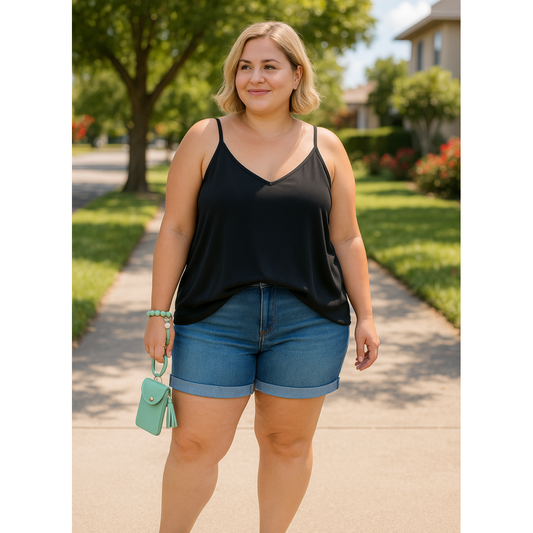 Curvy Double Cuff Denim Shorts