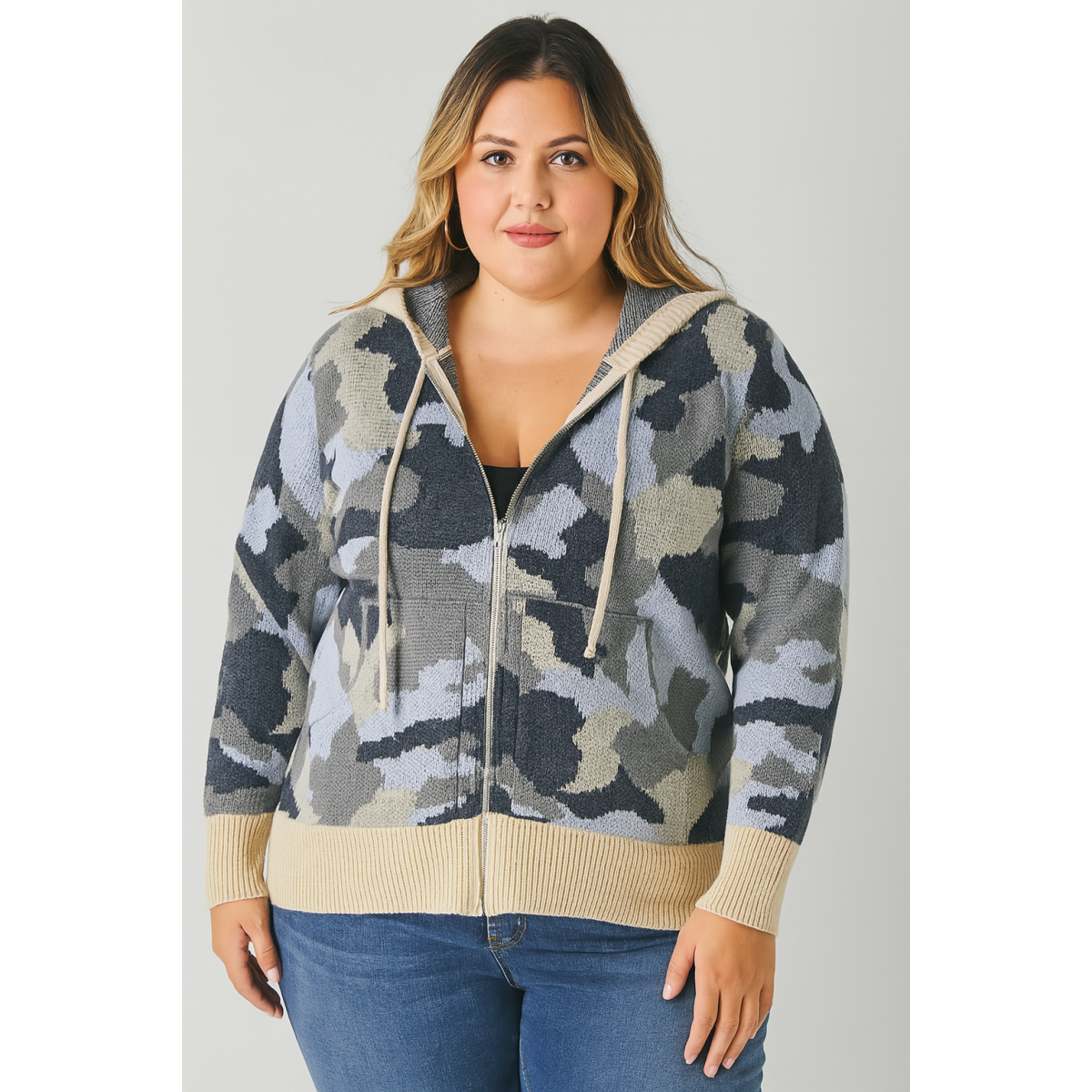 Curvy Military Zip Up Hoodie