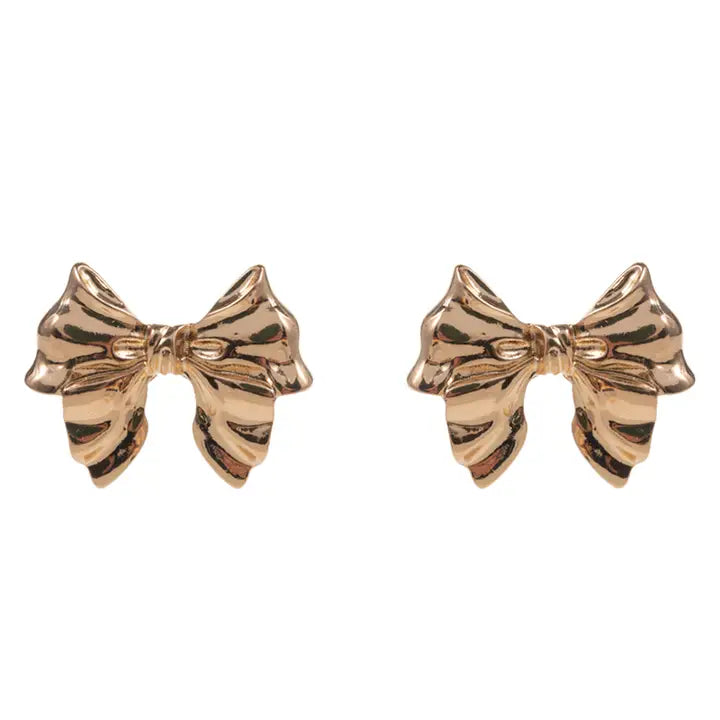 Metal Bow Ribbon Knob Stud Post Earrings