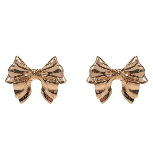 Metal Bow Ribbon Knob Stud Post Earrings