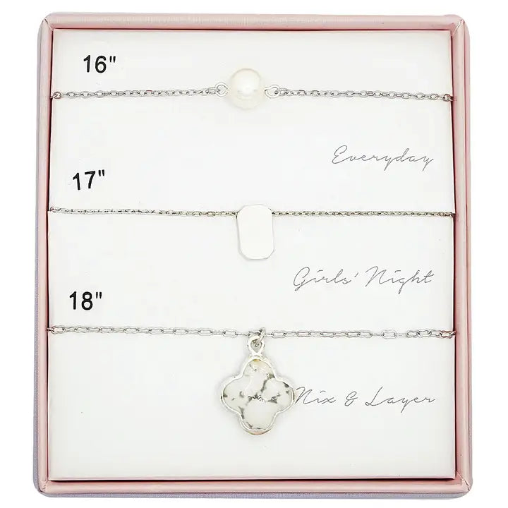 3PC Assorted Layering Pendant Necklace Gift Set Silver