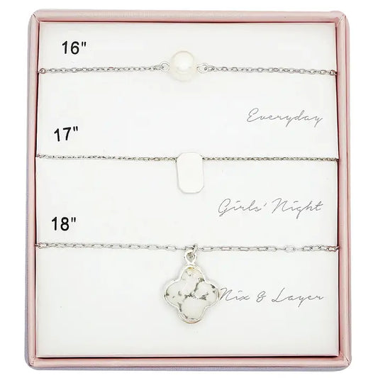 3PC Assorted Layering Pendant Necklace Gift Set Silver