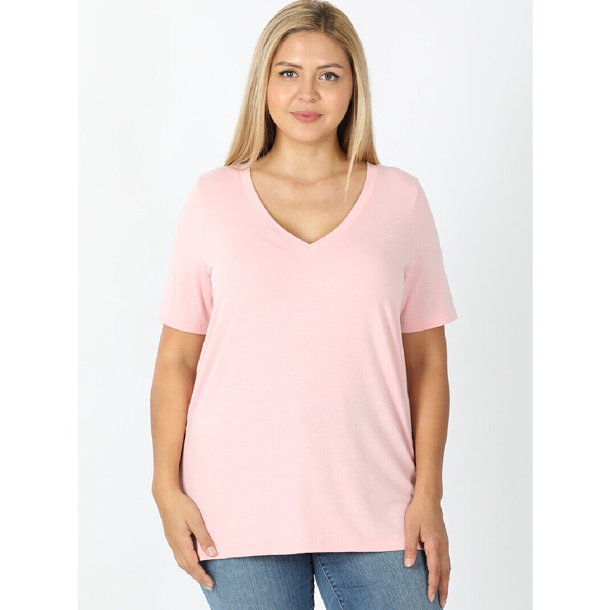 Curvy Pink V Neck Tee