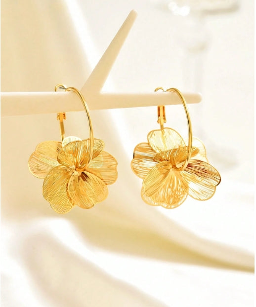 Golden Petal Whisper Hoops