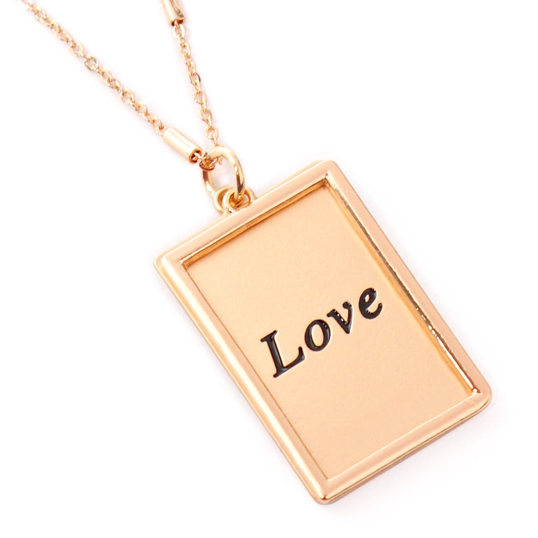 Love Etched Brass Box Pendant Necklace