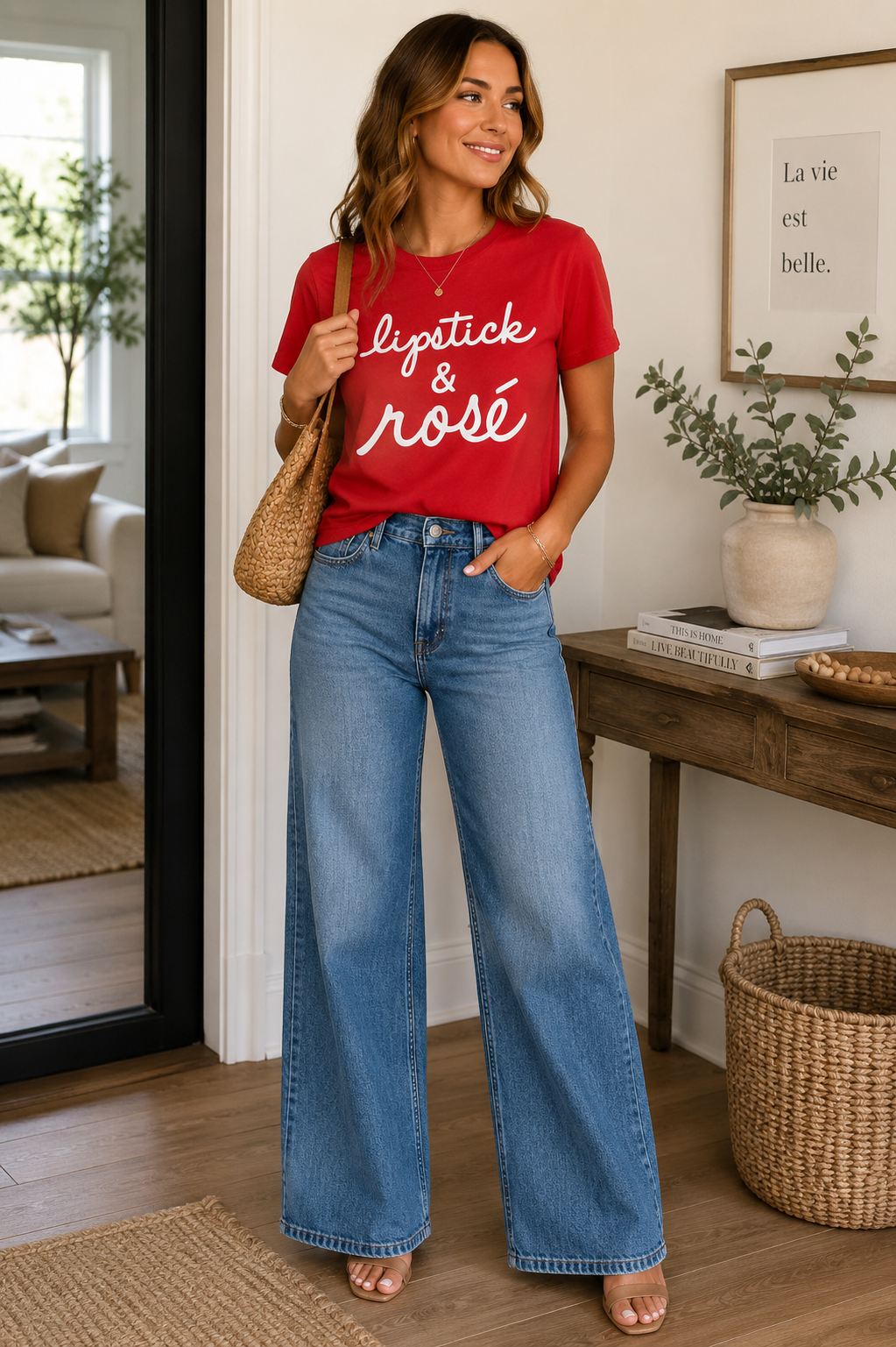 Lipstick and Rose Graphic T Shirt
