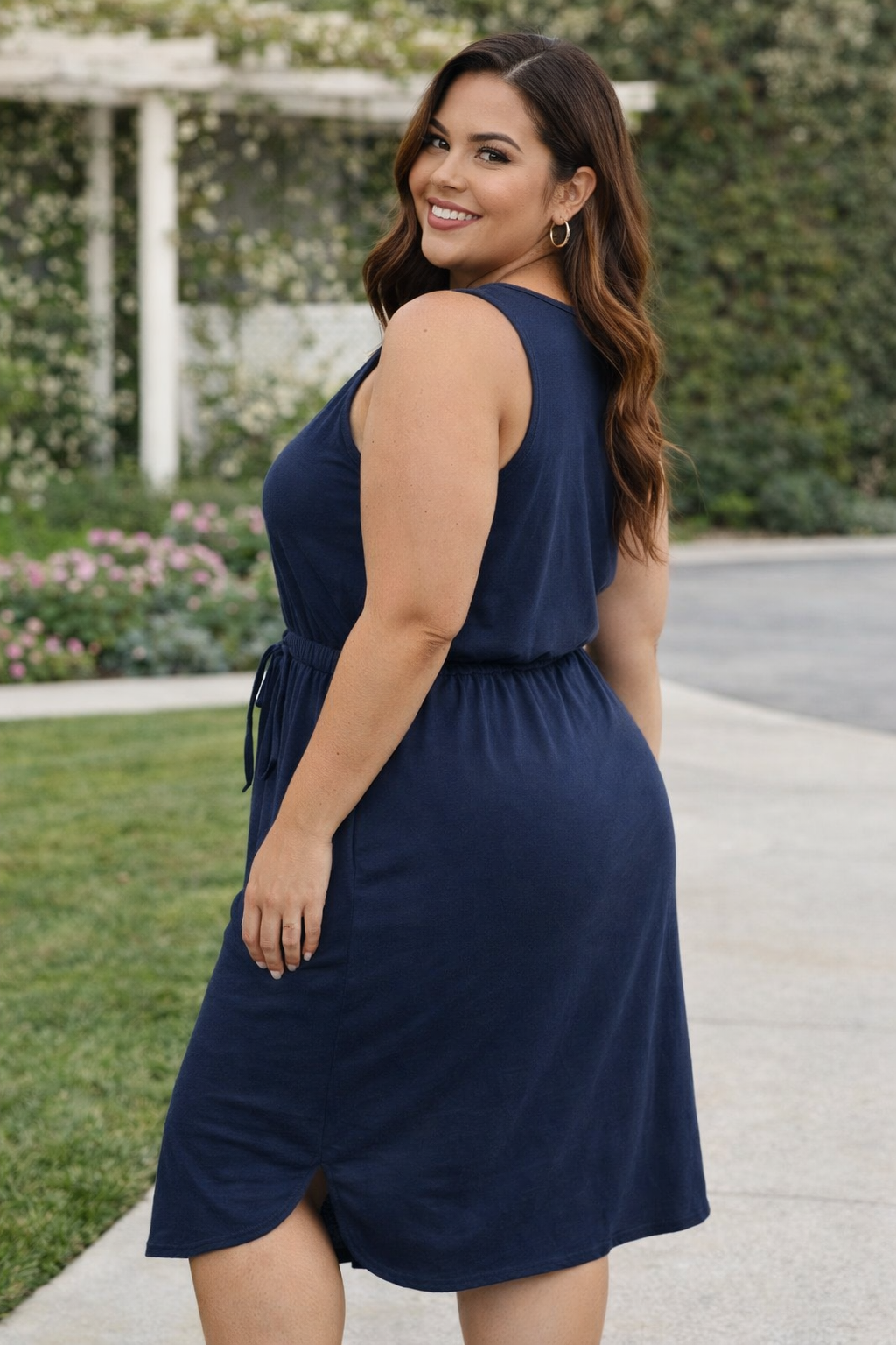 Curvy Cotton Drawstring Waist Dress